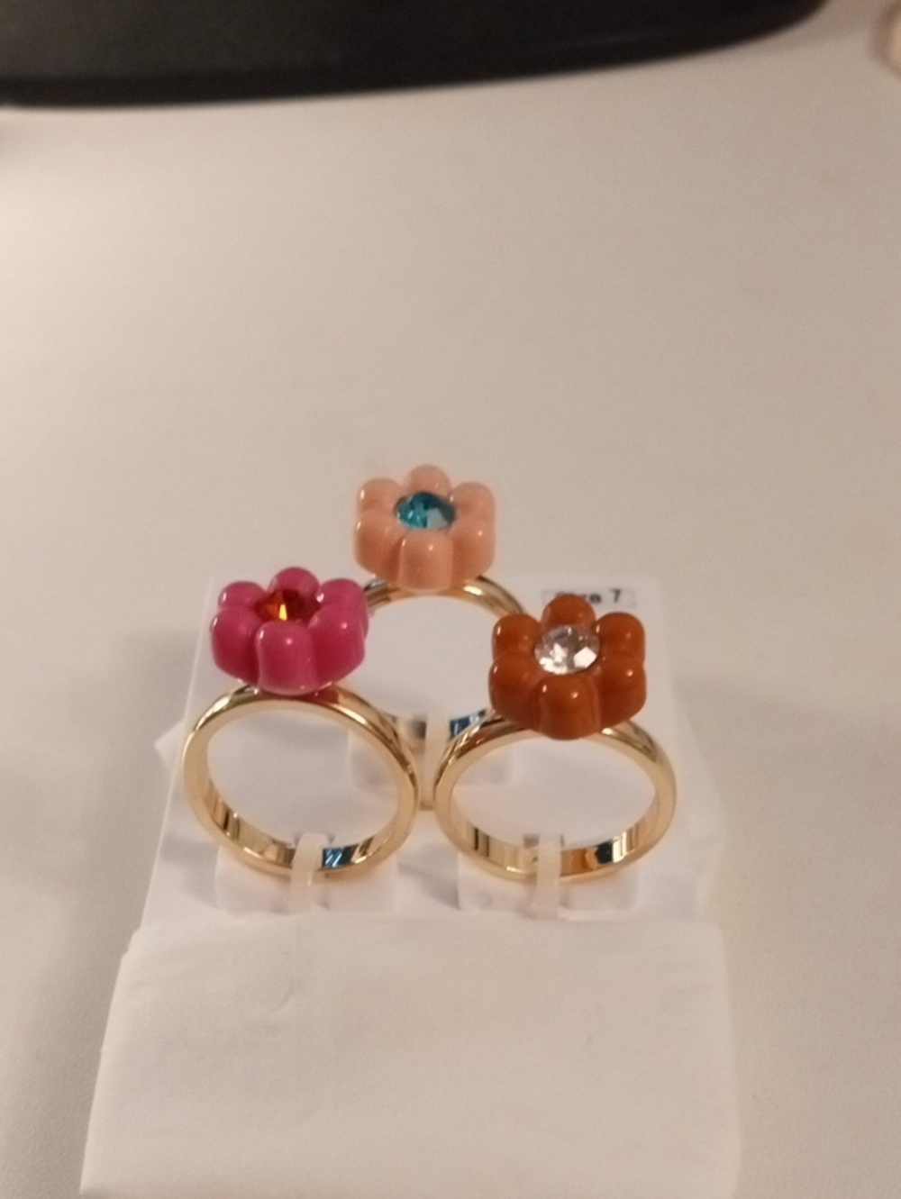 Gold Flower Ring with Pink, Peach, and Brown Flower Accents - Picture 2 of 6